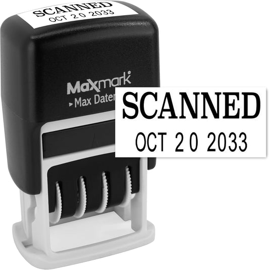 MaxMark Self-Inking Rubber Date Office Stamp with Scanned Phrase & Date - Black Ink (Max Dater II), 12-Year Band