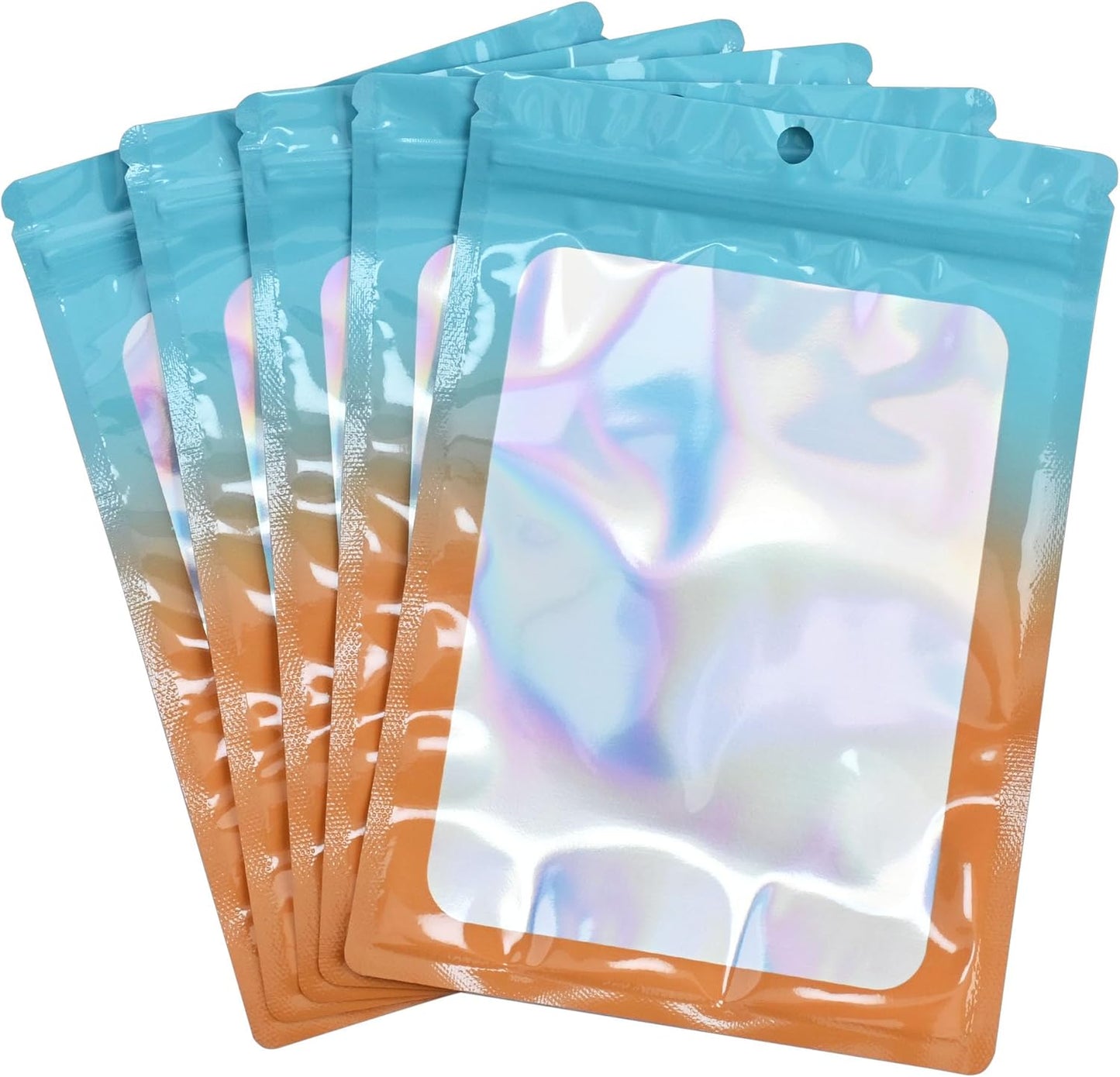 Resealable Mylar Pouch Bag Great for Office Home Party Favor Food Storage (100PCS, Blue and Orange Color, 3.5 x 6.3 inch)