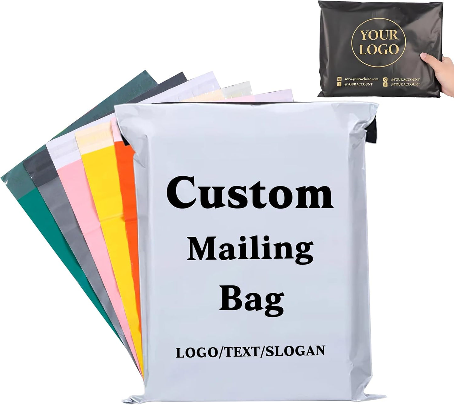 Poly Mailer Bags - Personalized Packaging for Boutique Retail & Online Business - Custom Self-Seal Mailing Bags - Printed Logo/Text/Slogan - Postage Bag (100)
