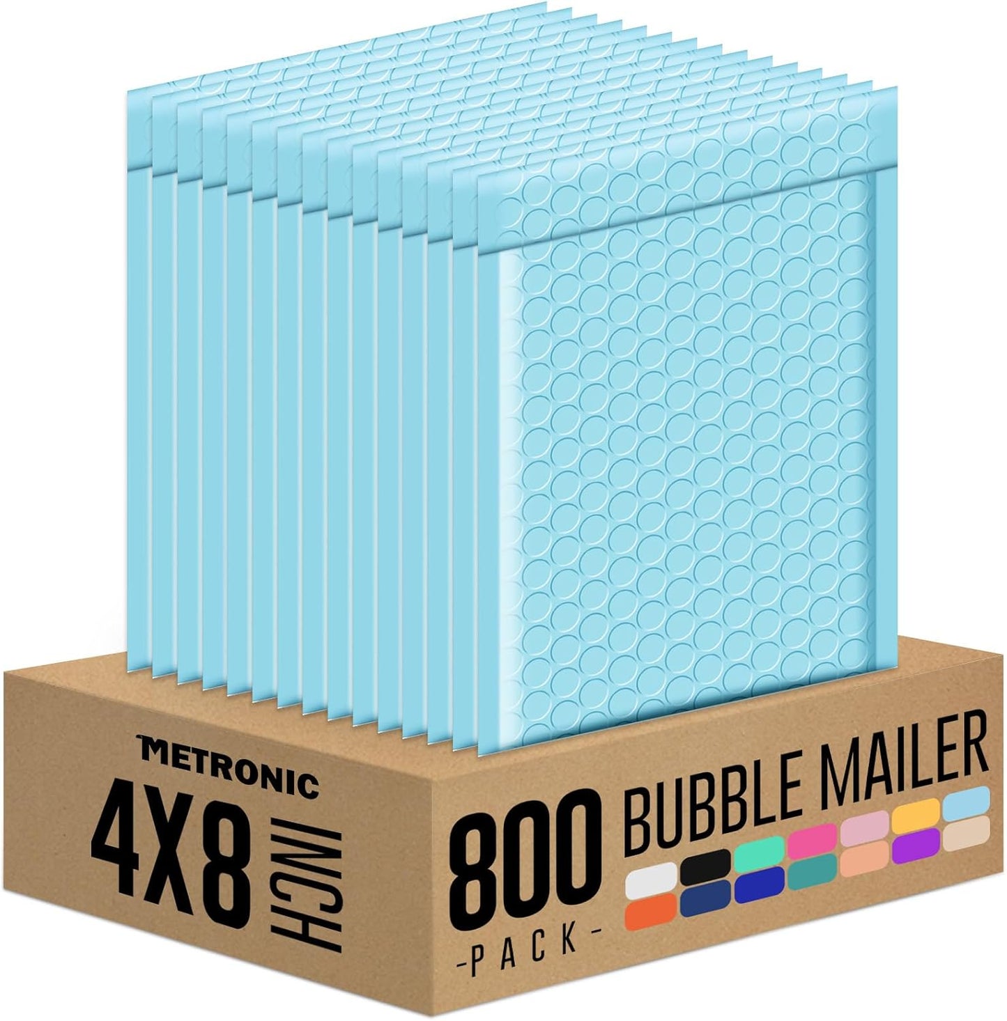Metronic Bubble Mailers 4x8 Inch 800 Pack Usable Size 4x7" Light Blue Bubble Envelopes Waterproof Padded Mailing Envelopes for Shipping Jewelry Makeups