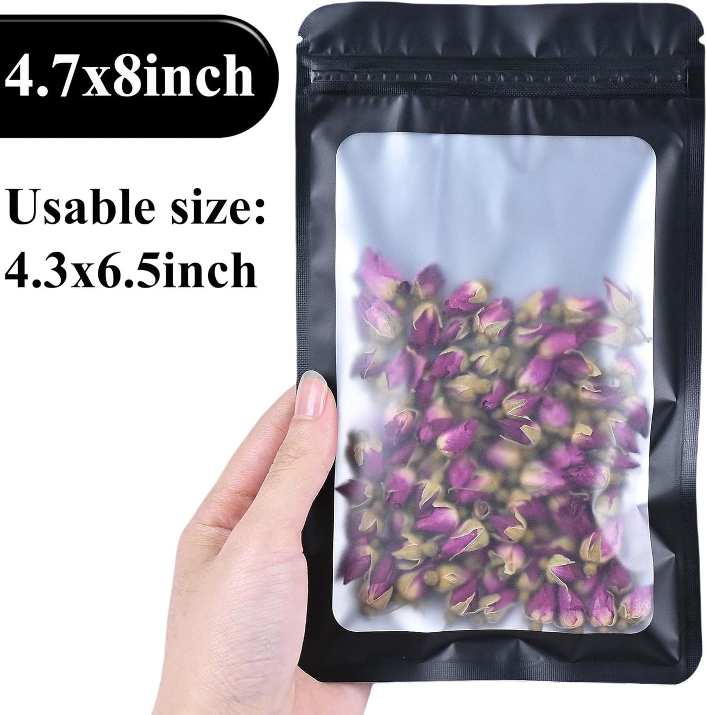 Resealable Mylar Pouch Pen Bags Great for Office Home Party Favor Food Storage Cookies Sample Jewelry Snack (100PCS, Black Color, 4.7 x 8 inch)