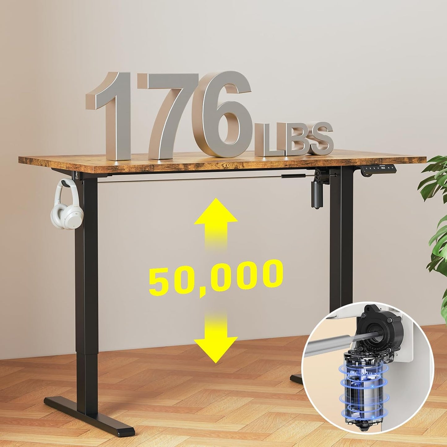 55x28 Inches Whole Piece Electric Standing Desk, Seamless One Piece Height Adjustable Sit to Stand up Desk for Home Office, Ergonomic Computer Workstation, Rustic Brown