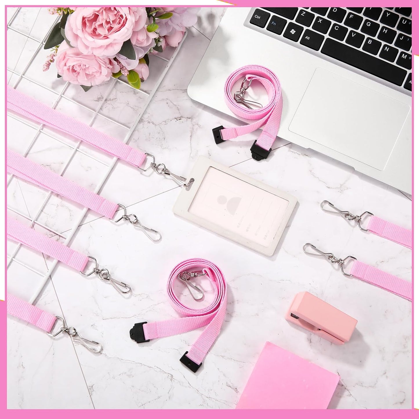 Patelai 60 Pcs Breakaway Lanyards with J Hook Bulk Flat for ID Badges Neck Badge Lanyards Card Nametag Holder Neck Straps (Pink)