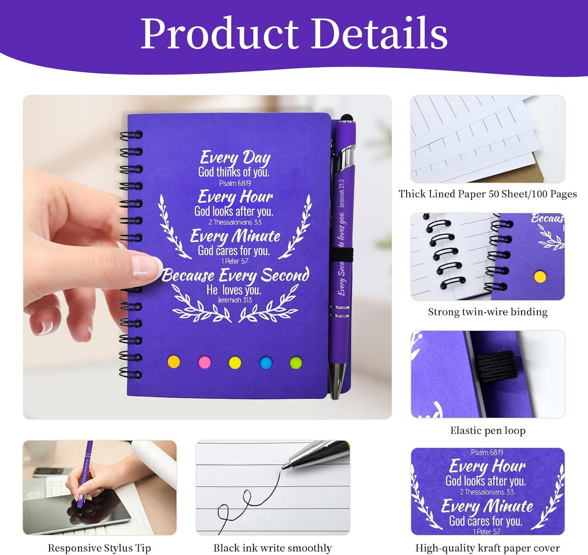 200 Pcs Bulk Christian Gifts Prayer Journal for Woman - 100 Set Religious Notepad with Christian Pen - Bible Notebook - Church Gifts for Inspirational, Bible Study, Devotions (Colorful)
