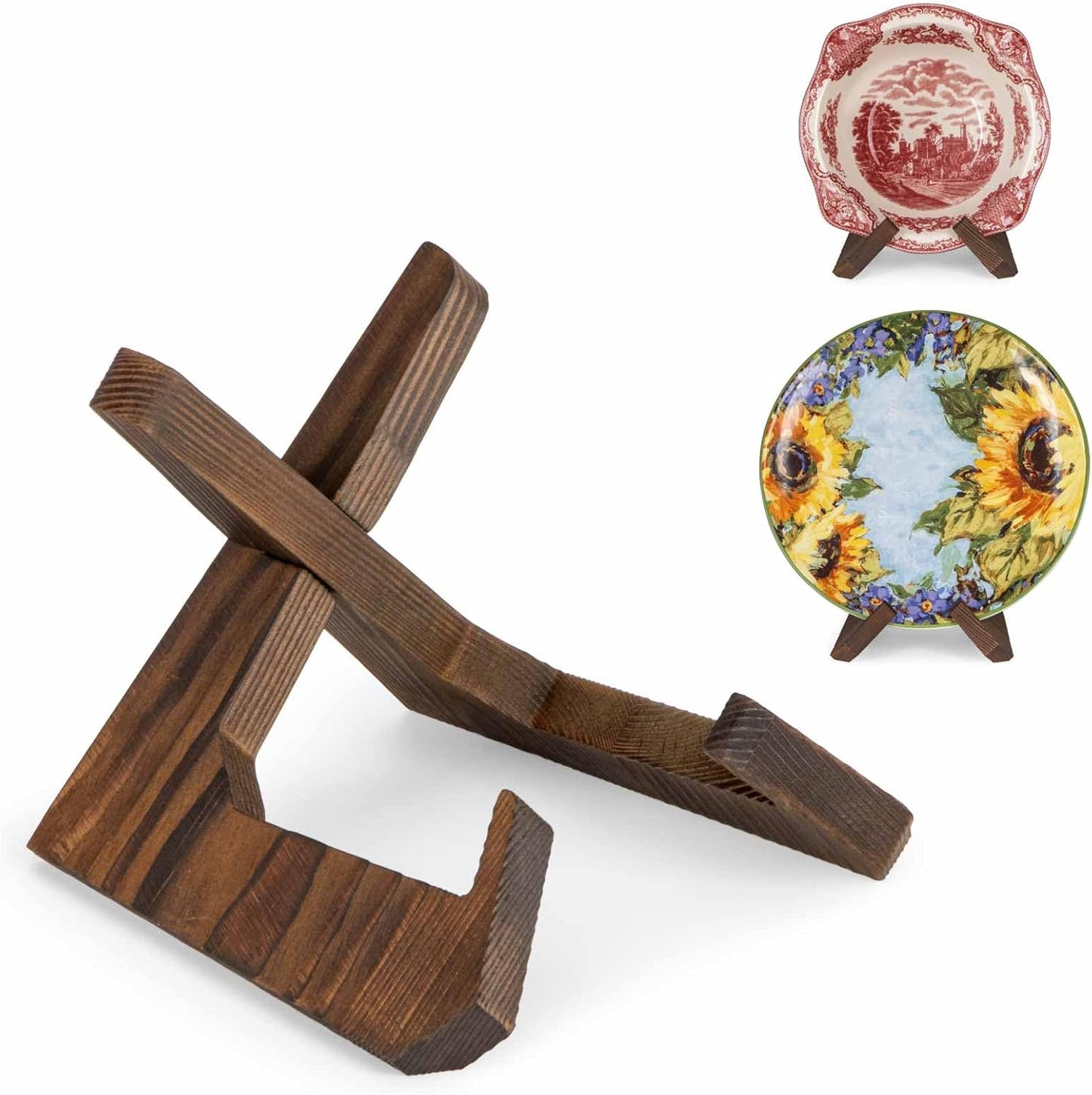 Bowl Stands for Display, 4.5 Inch Plate Holder, Wooden Easel Frame Holder, Display Stand for Large Deep Platters and Dishes, 4.5" H x 6" W x 5.4" D (For Bowls under 3.5" in Depth)