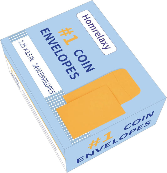 #1 2400 Pcs Small Coin Envelopes 2.25" x 3.5" with Gummed Flap, Yellow Kraft Mini Envelopes for Storing Keys, Stamps, Seeds, Tips and Small Items (2400)
