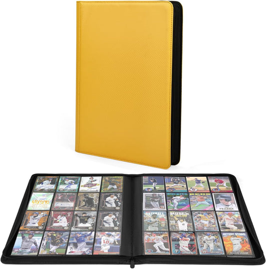Premium 1000+ Pockets Trading Card Binder, 16-Pocket Ringless Side-Loading Album for TCG, MTG, Lorcana, Sports & Standard-Size Cards (Yellow)