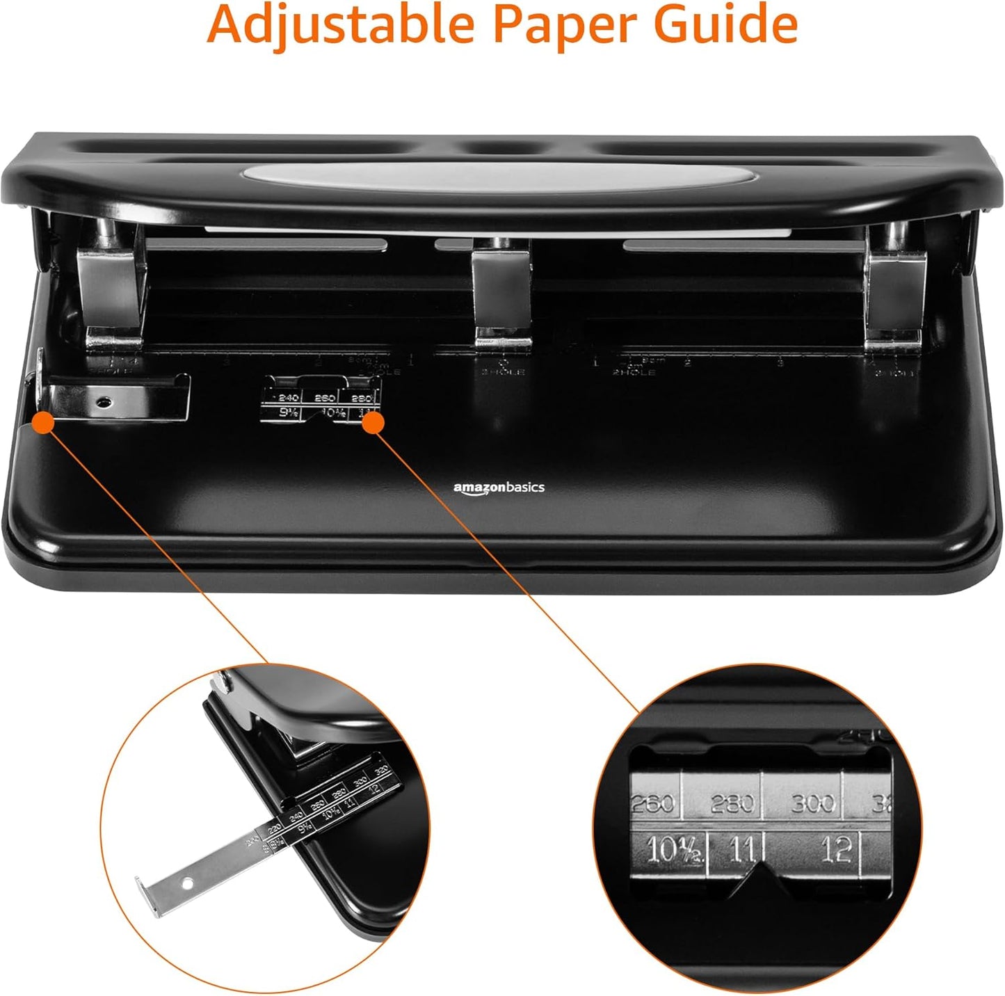 Amazon Basics 2/3 Hole Punch, Semi-Adjustable, 30 Sheet Capacity, Black