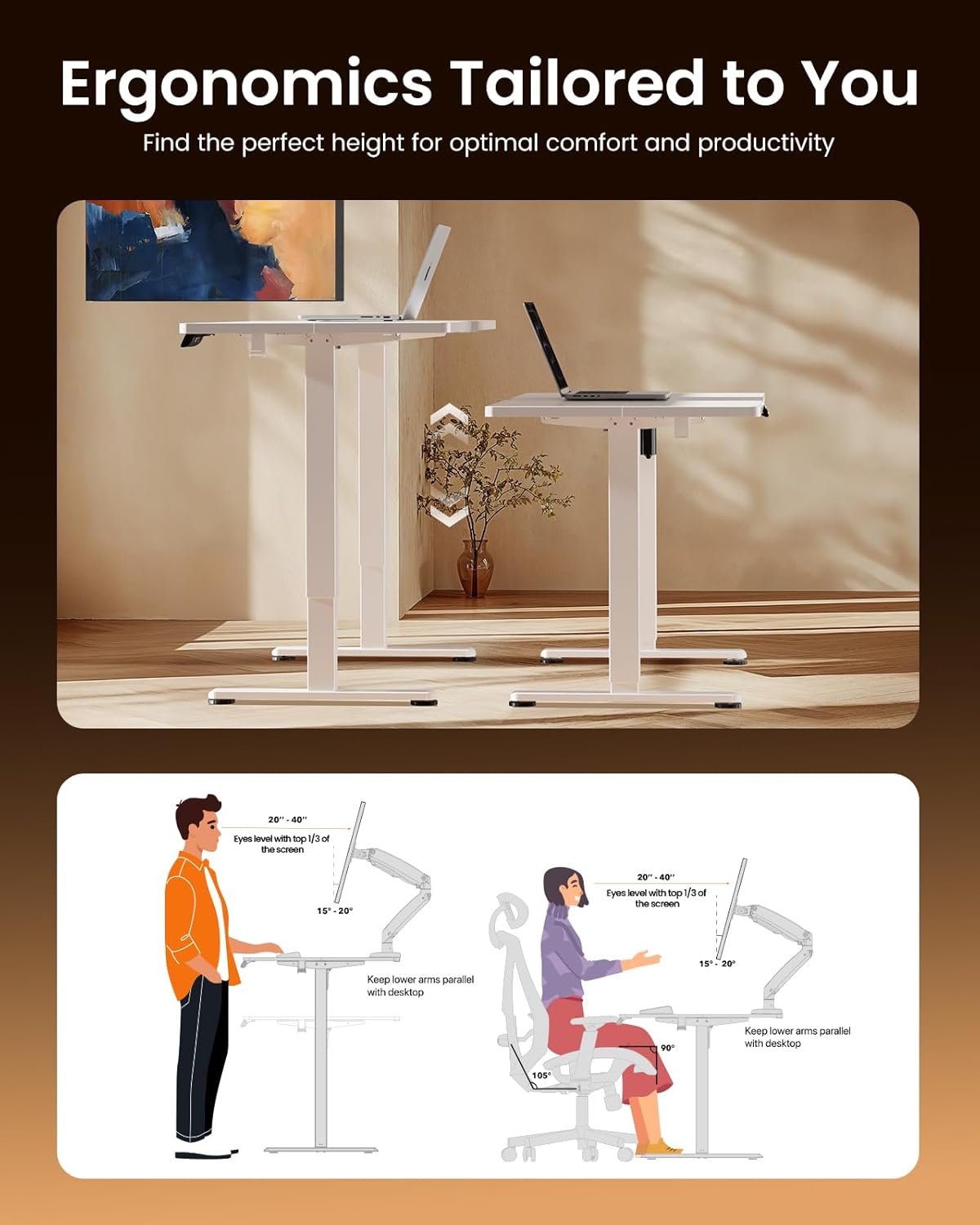 ErGear Height Adjustable Electric Standing Desk, 48 x 24 Inches Sit Stand up Desk, Memory Computer Home Office Desk with Two-Piece Desktop (White)