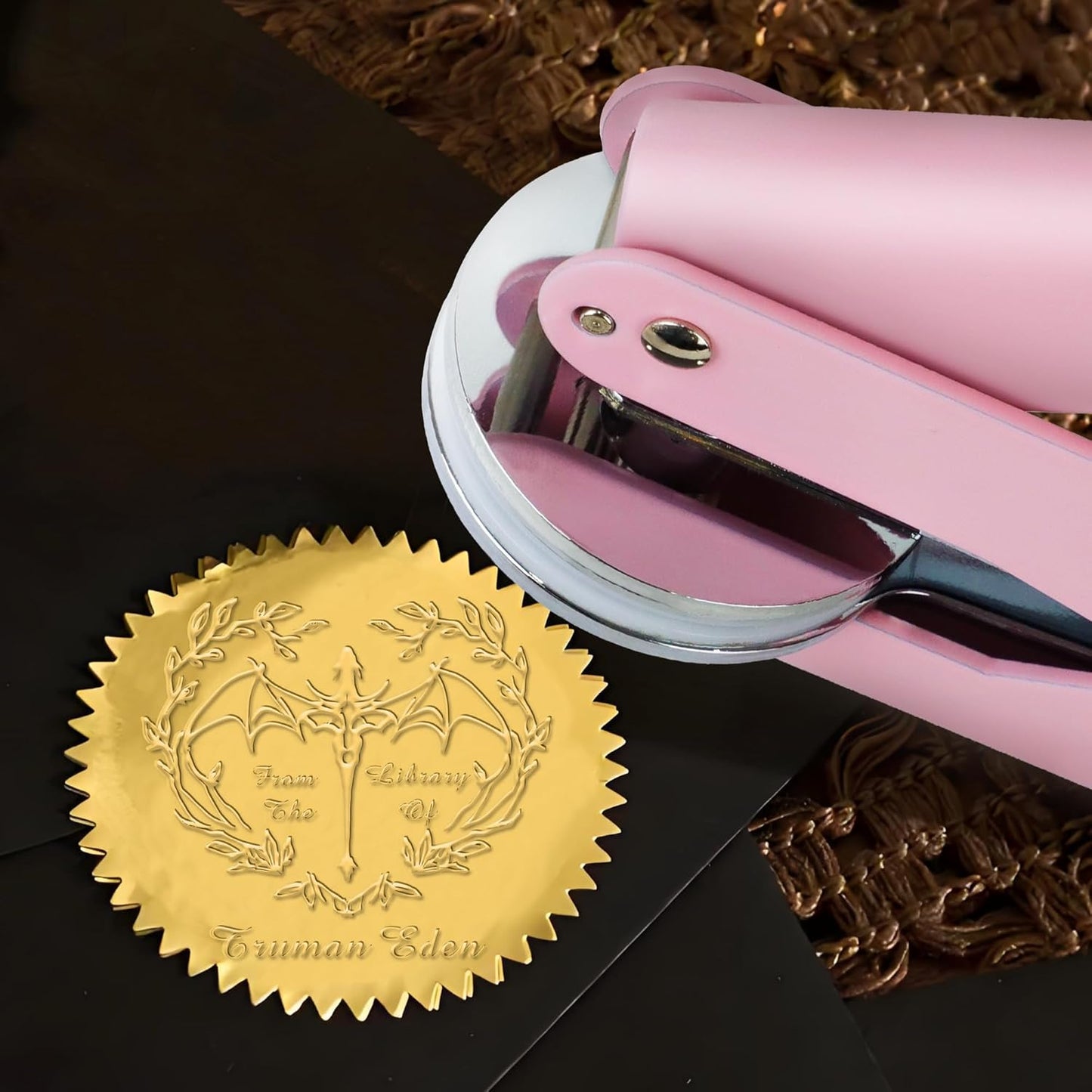 Customized Book Embosser Dragon Color Stamp with Your Name or Design Constellations Personalized Library Embosser Stamp Custom Books Business Cards Paper Documents Notebooks etc. (Dragon Theme - 002)