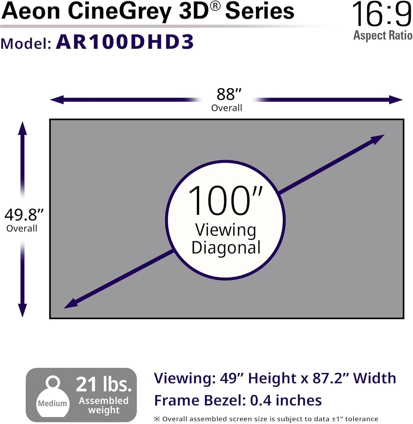 Elite Screens Aeon CineGrey 3D, 100" Fixed Frame CLR/ALR Projector Screen 16:9, Standard Throw Projection, Edge Free Ceiling & Ambient Light Rejecting, Wall-Mounted, for Movie Home Theater, AR100DHD3