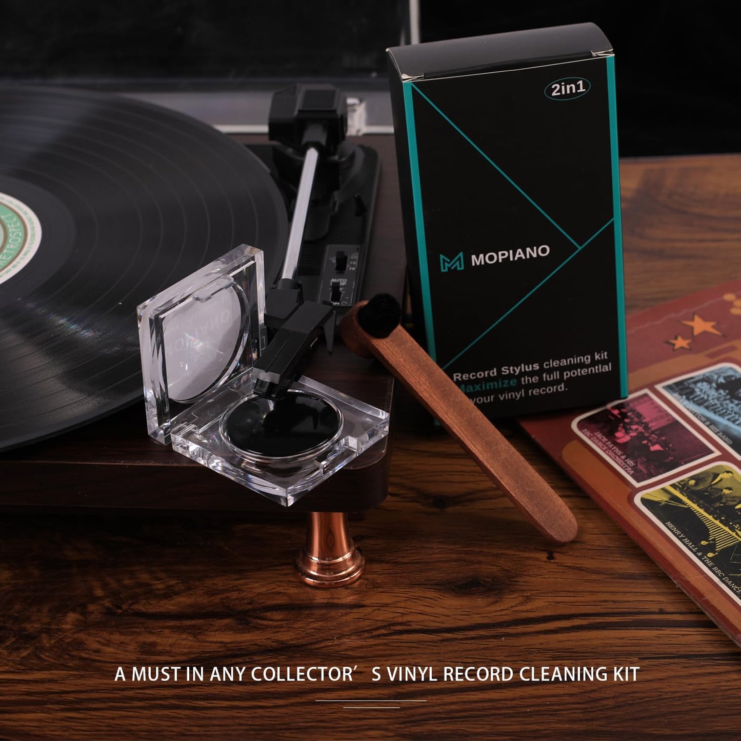 MOPIANO Record Stylus Cleaning Kit | Includes Turntable Cartridge Stylus Cleaner Gel,Anti-Static Stylus Cleaner Brush for Record Player Needles | Vinyl Record Cleaning Kit Accessories