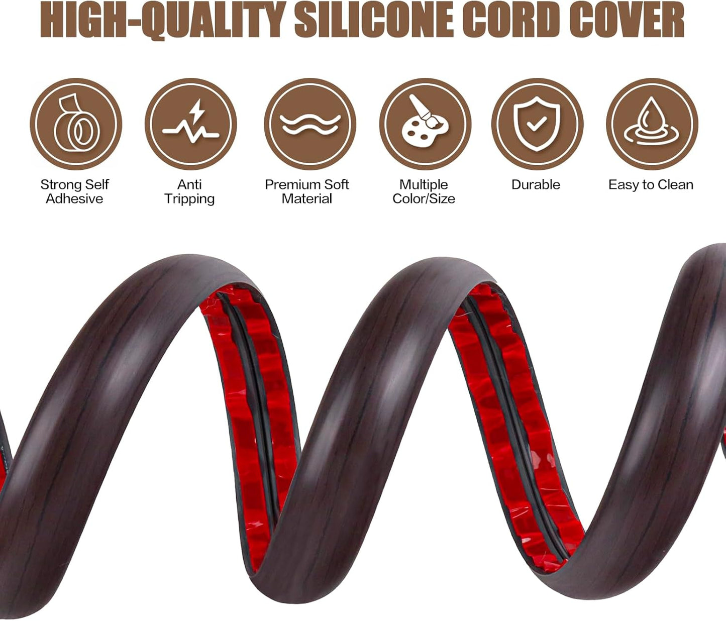 Floor Cord Cover Self Adhesive Cord Hider,20FT Cable Management, Extension Strip Protector for Wires, Prevent Cable Trips for Offices, Gyms, Exhibitions Cavity:0.39"(W) x 0.27"(H) Black Wood