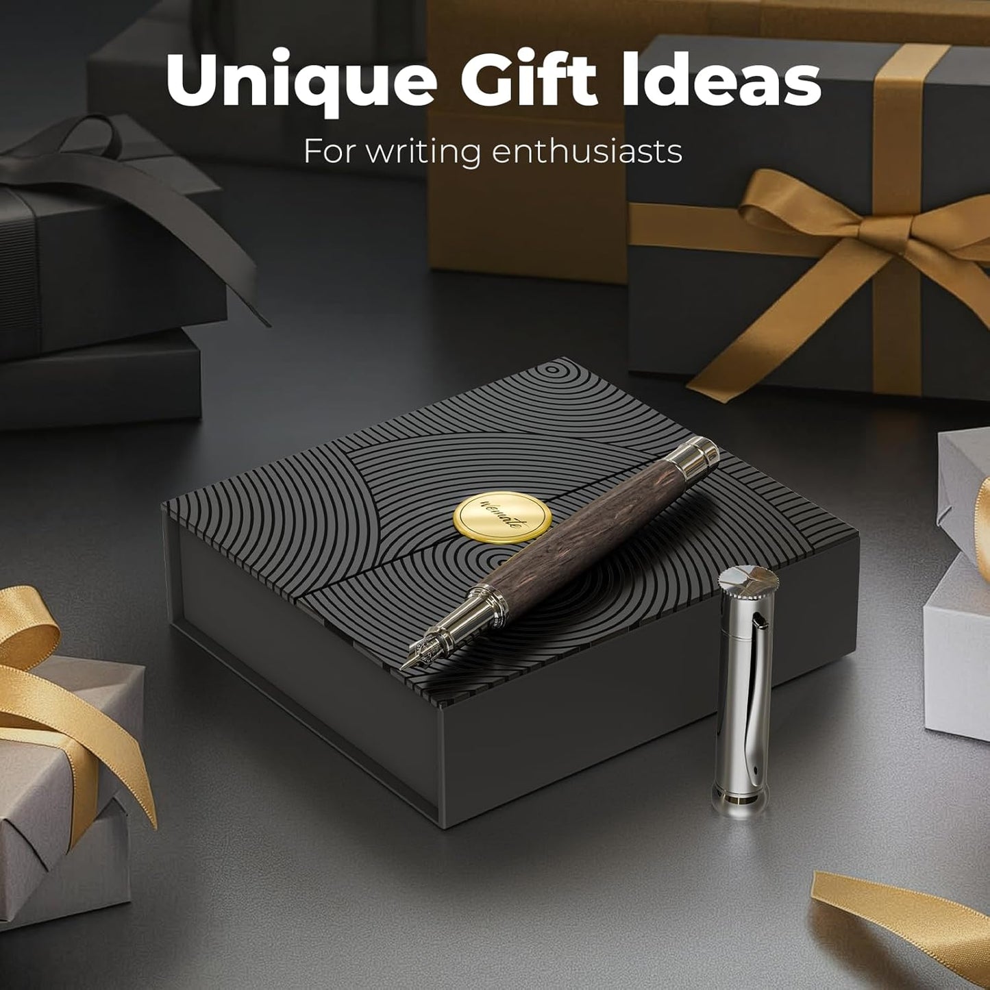 WEMATE Wood Fountain Pen with Ergonomic Grip, Fine Nib, 20 Ink Cartridges(10 Black&10 Blue), 1 Ink Converter, Smooth Writing&No Skips, Office Gift for Men, Professional