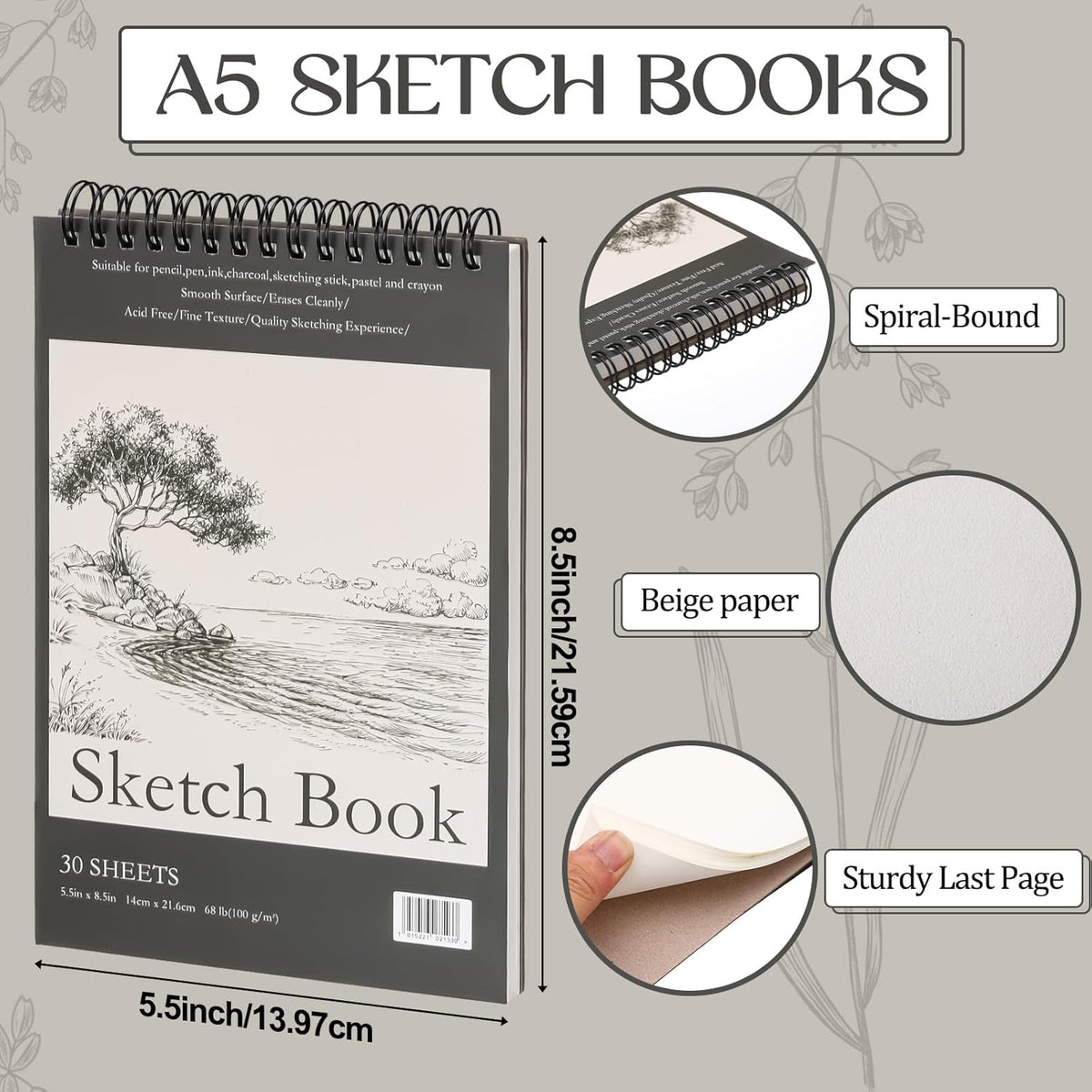 Jexine 40 Pcs 5.5'' x 8.5'' Top Spiral Bound Sketch Book 30 Sheet Each(68lb/100gsm), Sketching Drawing Pad Bulk Artist Sketch Pad Kids Drawing Paper Art Sketchbook for Painting (Tree)