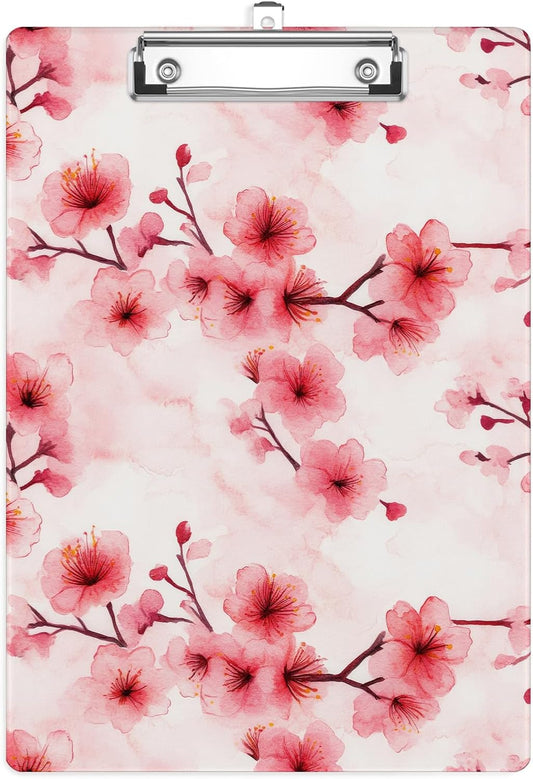 Pink Cherry Blossom Plastic Clipboards,Cute Fashion Clipboard Decorative 8.5" x 12.5"Standard A4 Size Clipboards,Acrylic Clipboard for Teacher,Social Worker,Students,Nurse,Office Supplies