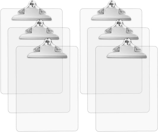 Plastic Transparent Clipboards (Set of 6) Multi Pack Clipboard | Strong 12.5 x 9 Inch | Holds 100 Sheets! Acrylic Clipboards with Big Clips | School Supplies for Kids, Teachers, College Students