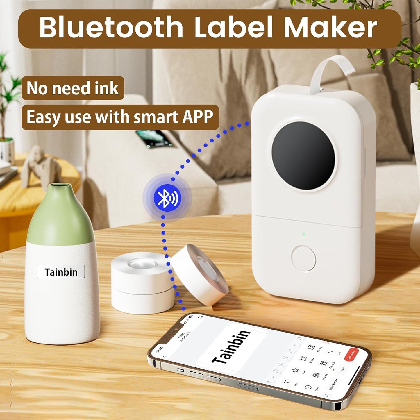 Phomemo D30 Label Maker with 3 Tapes, Bluetooth Wireless Mini Pocket Smartphone Label Maker Machine, Small Thermal Printer Rechargeable Labeler for Home Office Labeler, Works with Tablet, Phones