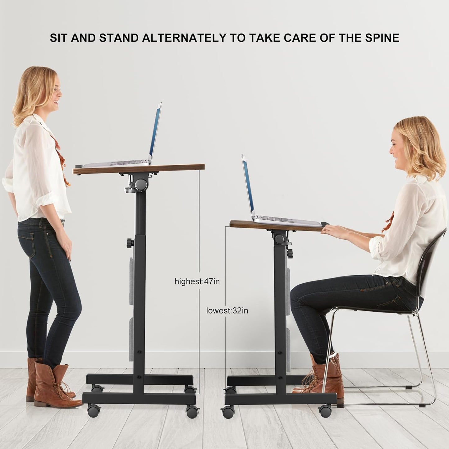 KOUPA Height Adjustable Standing Desk,widths16 in Length 31 in, Portable Rolling Mobile Stand Up Table with Wheels, 360 Degree Flip Laptop Computer Desk for Home Office, Rustic Brown