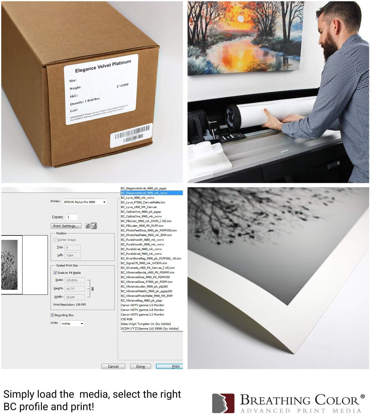 Elegance Velvet 24 in x 40 ft roll is a Premium Matte 310 gsm, Cold Pressed Bright White Museum Grade Fine Art Inkjet Paper, Compatible with Most Dye-Based and Pigment Printers