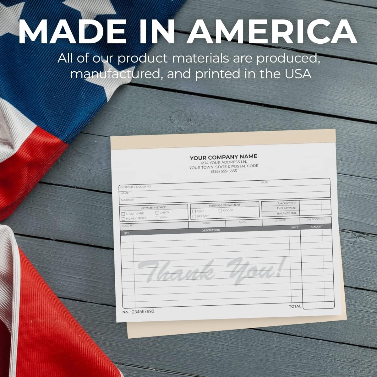 Custom 8.5" x 7" Carbonless NCR Books in 3-Part Triplicate Invoices, Receipts, Work Orders, Sales Orders, Purchase Orders, Estimates, Quote Forms with Your Company/Business Name (66 Sets)