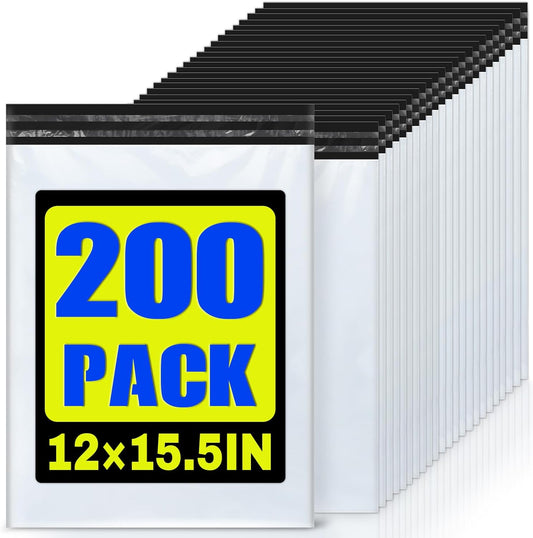 Poly Mailers Shipping Bags 12 x 15.5 inch 200 Pack Packaging Clothes Polymailers Envelopes Mailing Mailer Package Polymailer Small Business Supplies Clothing Bag Polybags Packing White