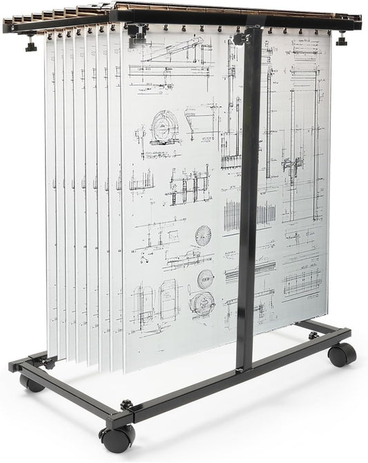 Mobile Blueprint Holder Rack Adjustable Height&Length Portable Blueprint Storage Organizer Stand Vertical File Plans Maps Posters and Drawings Display Rack for Home Office and Workplace Black