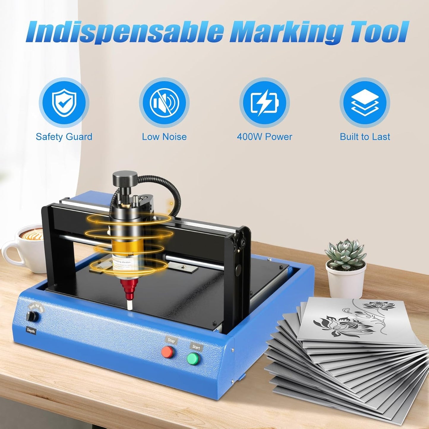 Electric Metal Marking Machine, 110V 400W 200x150MM Dot Peen Metal Engraving Machine Numbers Letter Tag Nameplate Engraver Device with USB Flash Disk for Metal&Steel Signs Marking