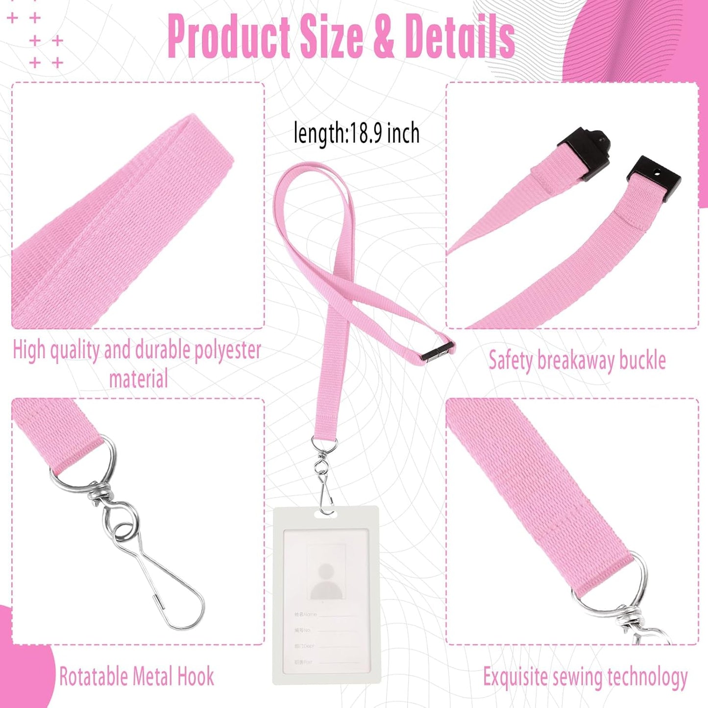 Patelai 120 Pcs Breakaway Lanyards with J Hook Bulk Flat for ID Badges Neck Badge Lanyards Card Nametag Holder Neck Straps (Pink)