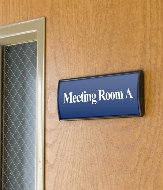 Set of 5, Office Sign Holders for Wall Mount, Curved Name Plate Frames for 3"w x 8"h Signage, Includes Double-Sided Adhesive for Mounting - Aluminum, Black