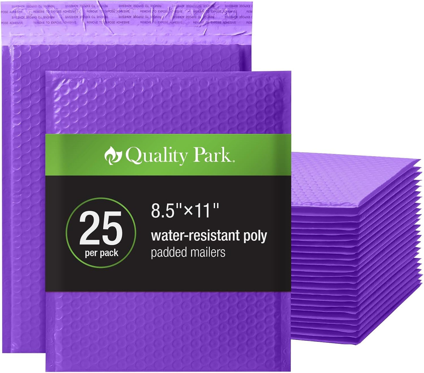 Quality Park Bubble Mailers, 8.25" x 11", Purple Poly Mailers, Padded Envelopes, Shipping Bags, Water Resistant, Self Seal, 25 Per Box (QUA85905)