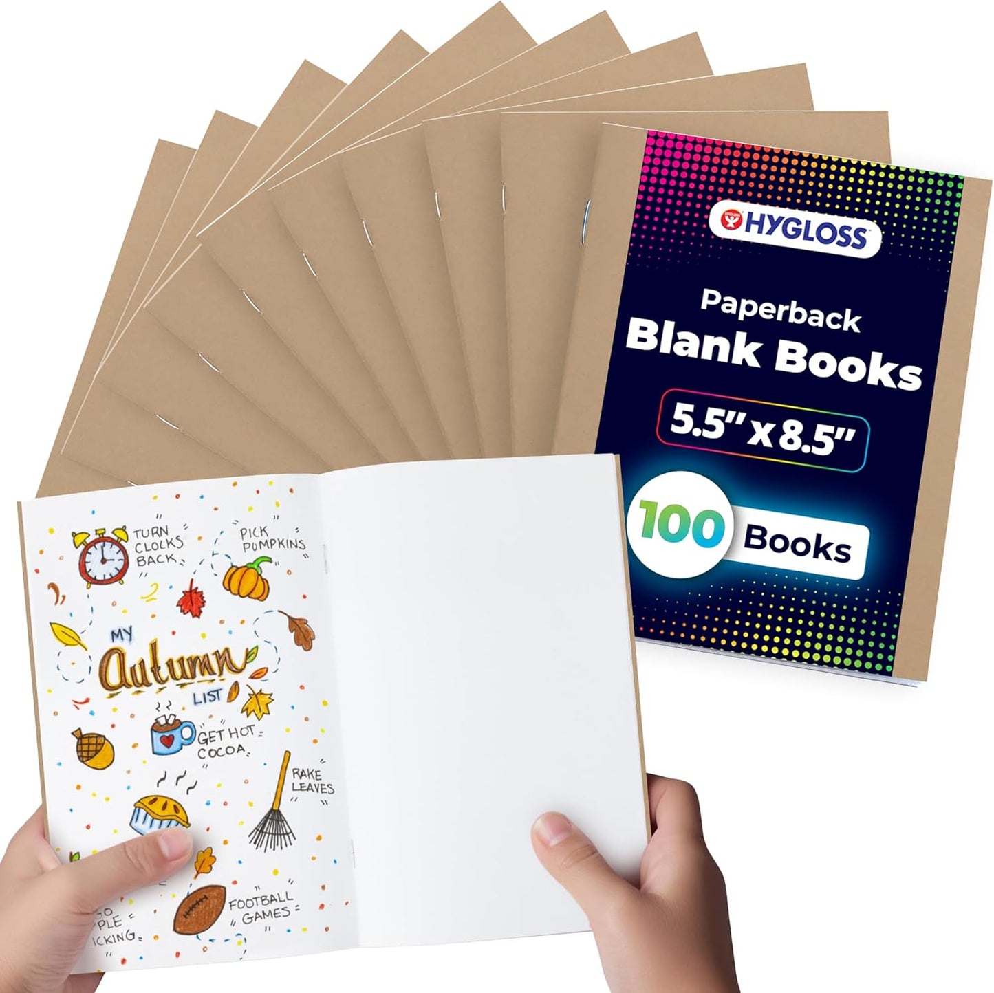 Hygloss Blank Books 5.5 x 8.5 Inches - 100 Pack – Kraft Color Paperback for Drawing & Writing – Empty Books for Journaling, Sketching or Arts & Craft