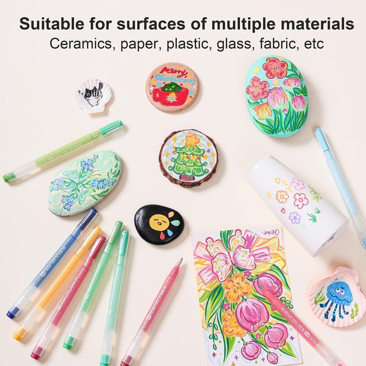 Acrylic Gel Pens for Coloring Books, Quick Dry 6 Pcs 1.0mm Fine Point Gel Marker Pen for Drawing, Journaling Art, School Supplies, Dopamine