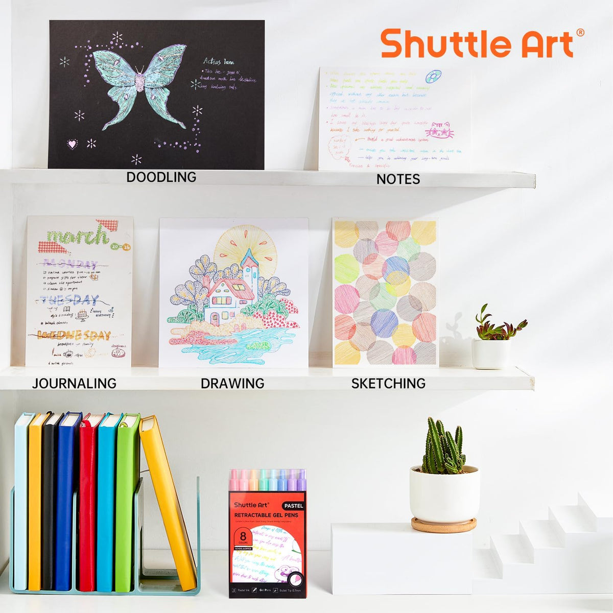 Shuttle Art Colored Retractable Gel Pens, 8 Pastel Ink Colors, Cute Pens 0.7mm Fine Point Quick Drying for Black Paper Writing Drawing Journaling Note Taking School Office Home