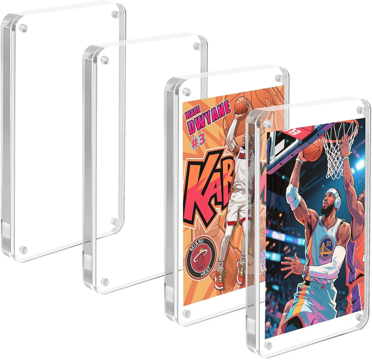 4 Packs Card Display Stand, Strong Magnetic Acrylic Trading Card Display Frames, Thickened Stable Support for Baseball & Sports Card Display Case with 4 Card Sleeve