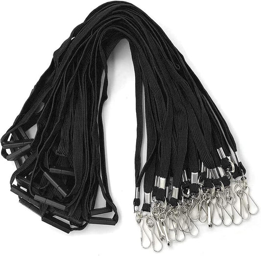 Bird Fiy Lanyards Safety Black Lanyards Neck Flat Premium Breakaway Badge Lanyard with J-Hook for ID Nametag Badge Holder (Black, 50 PCS)