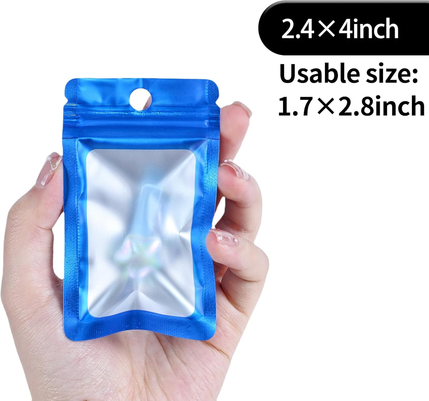Resealable Mylar Pouch Bag Great for Office Home Party Favor Food Storage (100PCS, Blue Color, 2.4 x 4 inch)