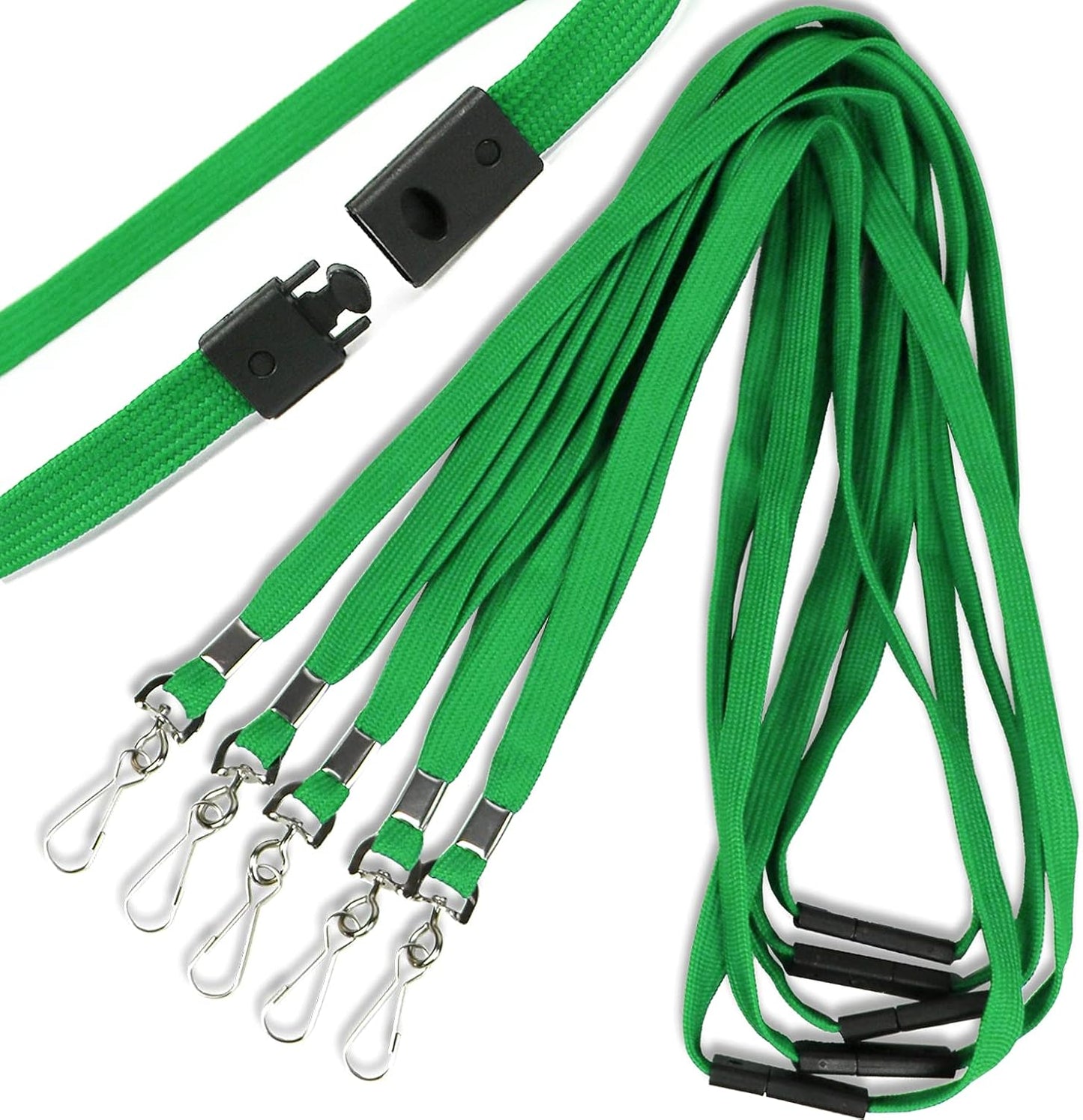 Ollain 25 Pack Breakaway Lanyard with J-Hook Bulk Flat Lanyards for Name tag ID Badges (Green, Breakaway 25 Pack)