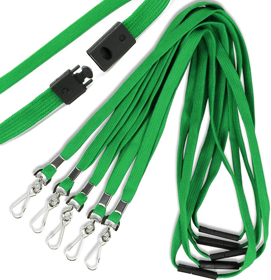 Safety Breakaway Lanyard With J-Hook for ID Badges, Cruise, Business Card, NameTag - Premium Flat Lanyards for Women/Men, Employees, Students (Green, Breakaway 50 Pack)