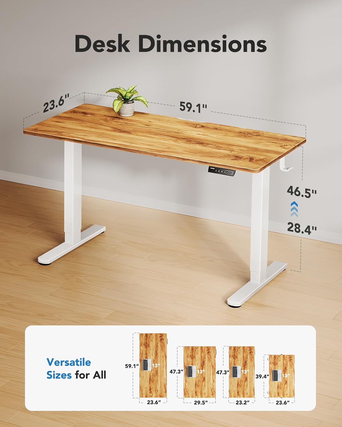 HUANUO Electric Standing Desks, 60" x 24" Whole Piece Desktop, Adjustable Height Computer Desk, 4 Height Memory Settings, Sit Stand Up Desk for Home Office, Light Vintage