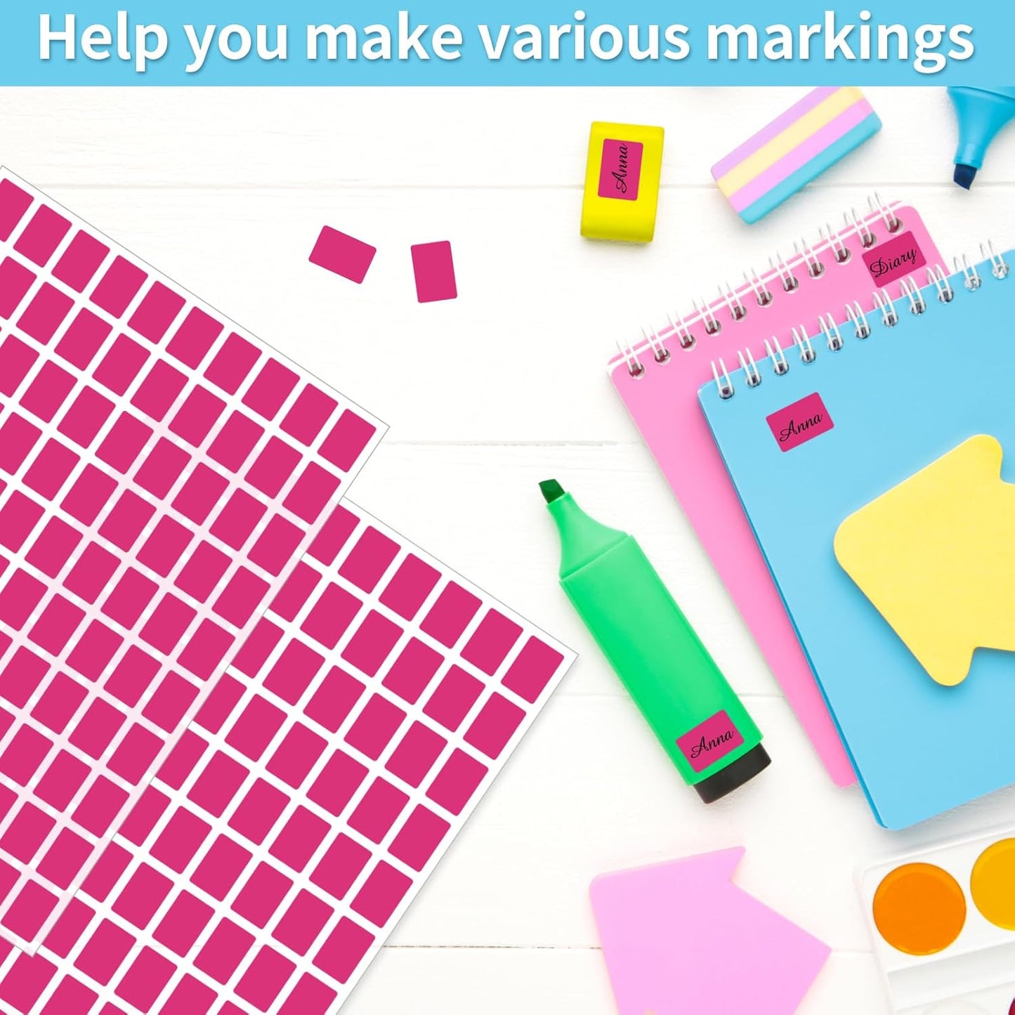 Starboling Color Coding Labels,3000 PCS 1/2" x 3/4" Rose red Rectangular Colored Labels Stickers,for Garage Sale,Price Tags,File Folder Tabs,and Classroom Organization
