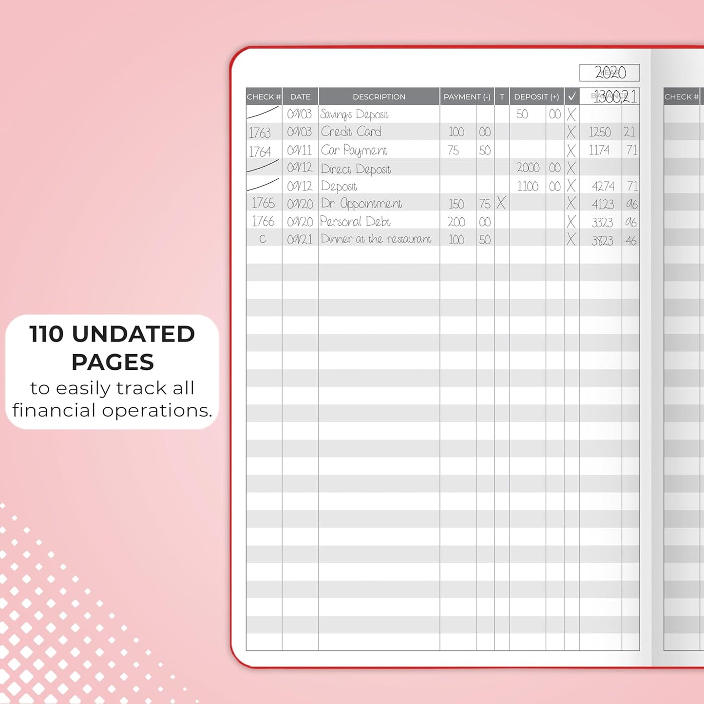 Clever Fox Check Register Book - Deluxe Transaction Register, Accounting Ledger Book, Checkbook Register & Checking Account Register Book for Personal and Work Use, A5 Hardcover - Red