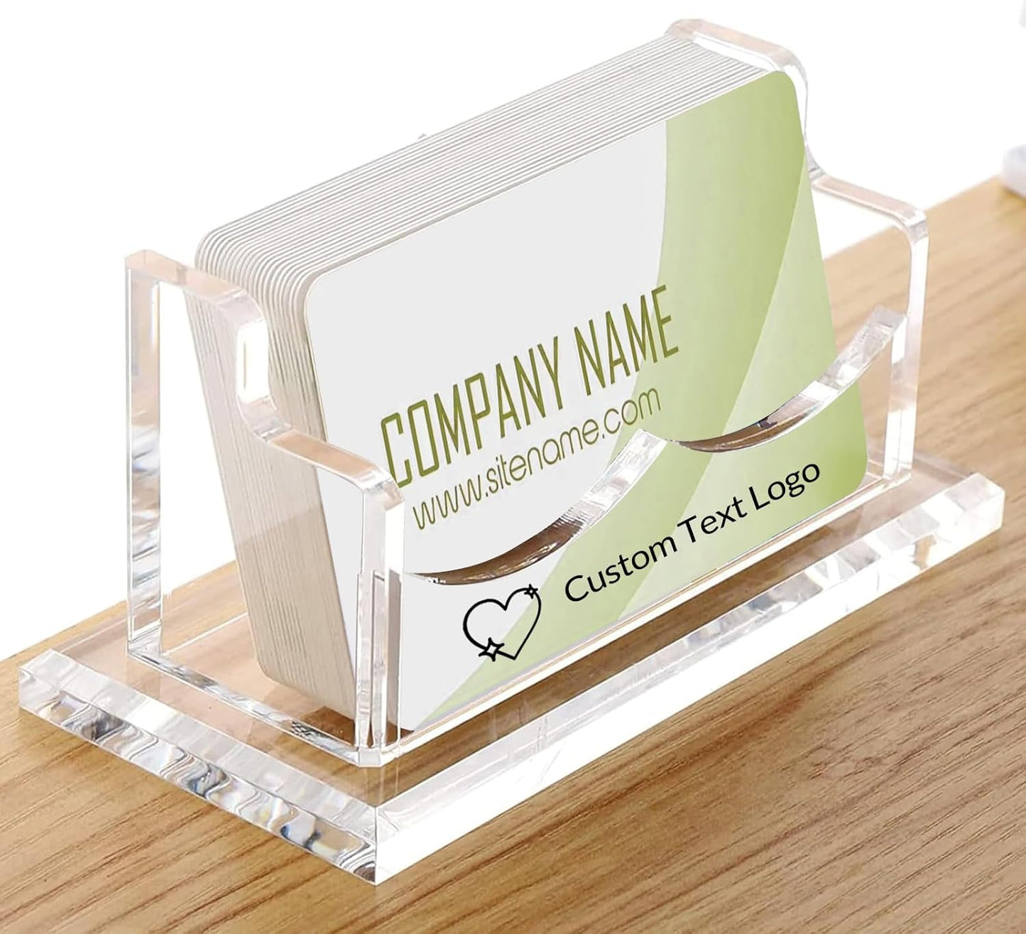 Custom Business Card Holder Desk-Personalized Engraved Wooden Business Card Case Holder, Customized Name Logo Business Card Display Gifts for Men Women (Acrylic-Horizontal)
