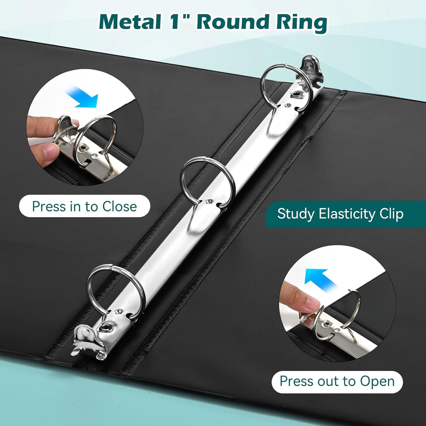 3 Ring Binder 1 Inch 12 Pack, 1" Clear View Round-Ring-Binder, PVC-Free,Holds for 200 Sheets 8.5" x 11" US Letter Size Paper, Durable Black Binders Perfect for Office,School and Home