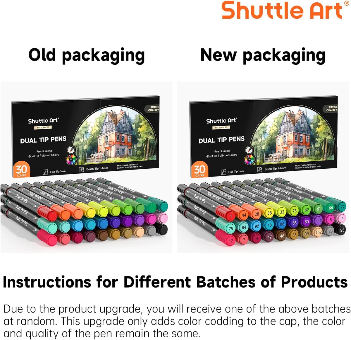 Shuttle Art Dual Tip Brush Marker Pens, 30 Colors Dual Tip Calligraphy Pens Fine and Brush Tip Markers Set, Water-based Ink Perfect for Kids Adult Artist Calligraphy Journal Doodling Writing