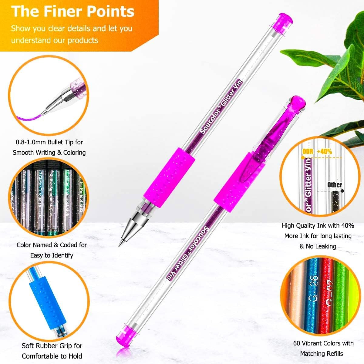 Soucolor Teen Girl Gifts Trendy Stuff, Glitter Gel Pens for Adult Coloring Books, 120 Pack-60 Glitter Pens, 60 Refills and Travel Case, 40% More Ink Markers Set for Preppy School Stuff Journaling
