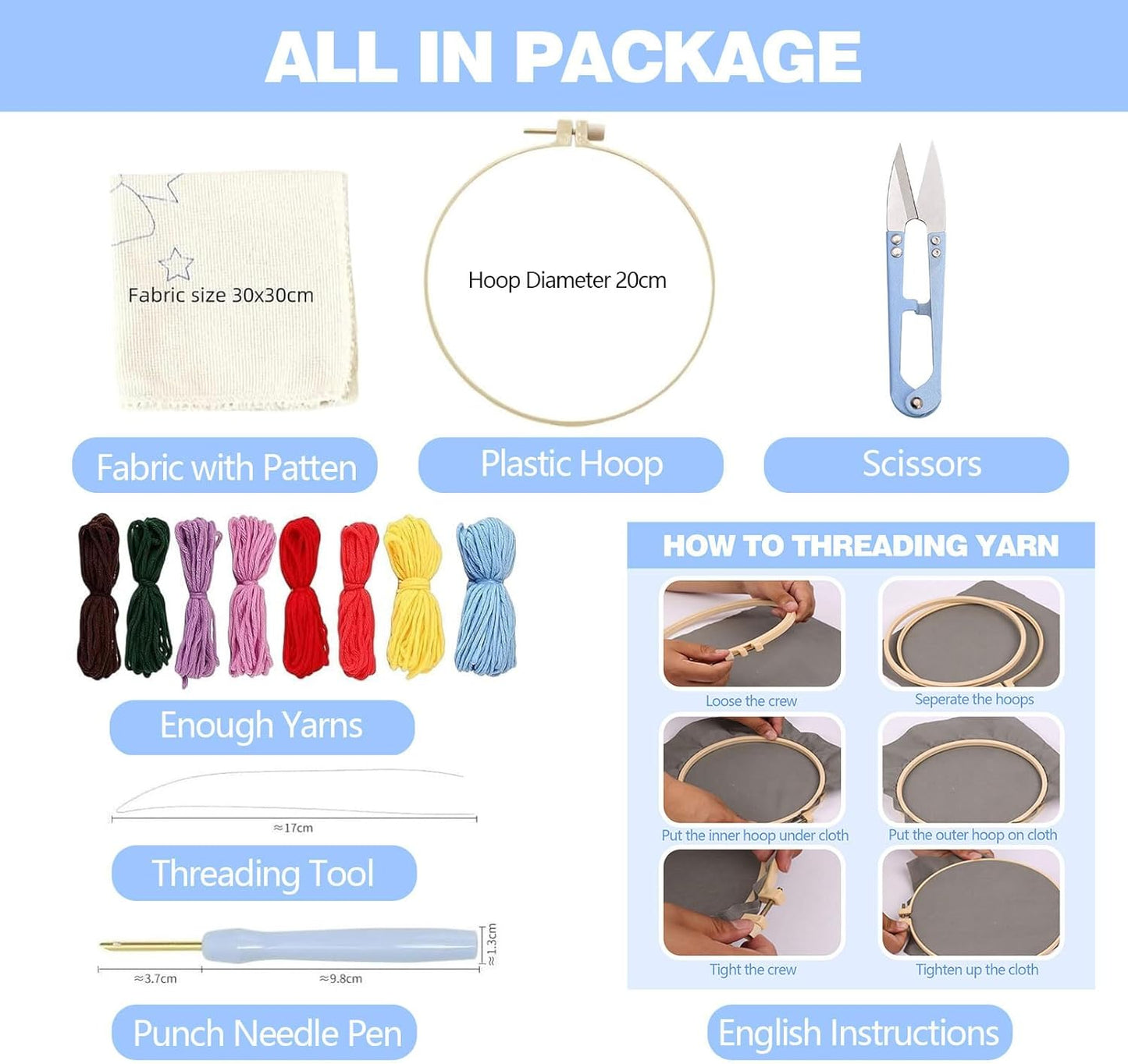 Punch Needle Kits for Beginners, Cute Cartoon Highland Cow with Daisy Flower, Punch Needle Starter Craft Set with 20cm Hoop, Perfect for Festival Gift and Decoration (Summer Beach)
