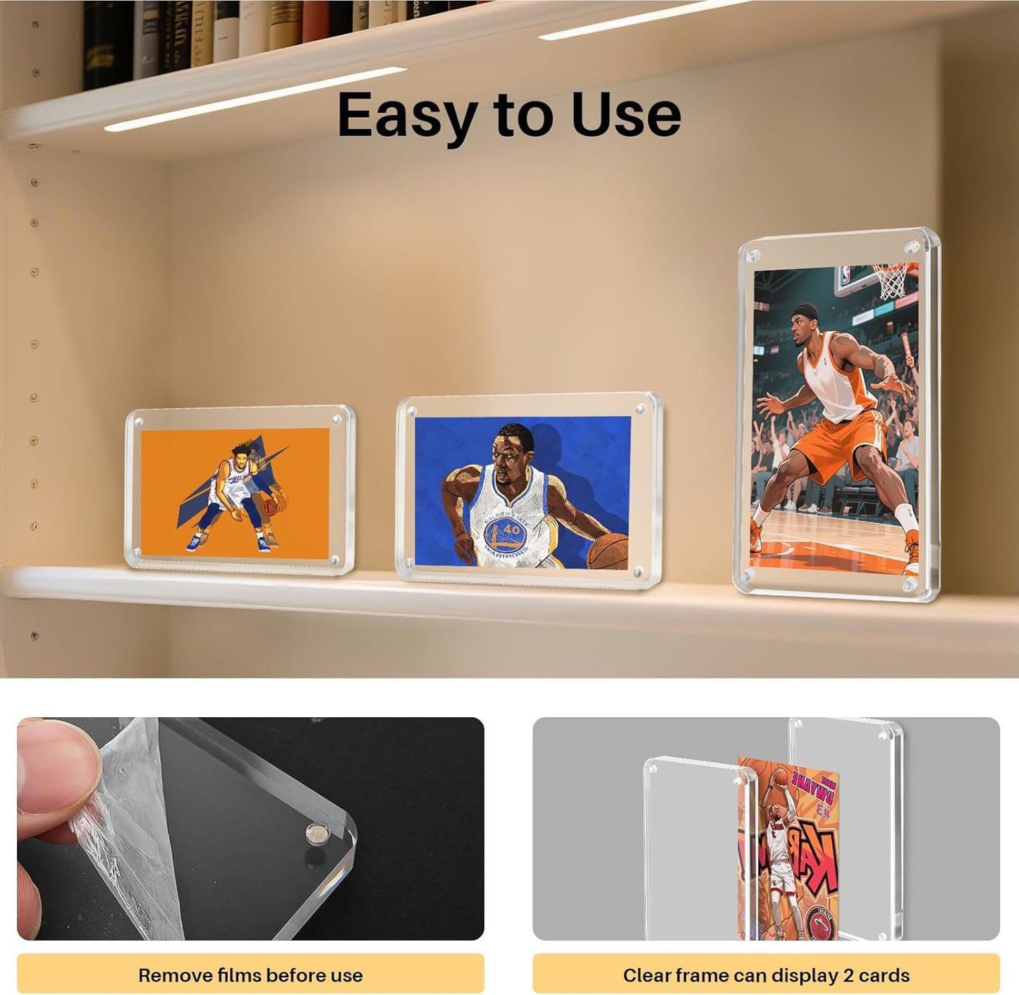 4 Packs Card Display Stand, Strong Magnetic Acrylic Trading Card Display Frames, Thickened Stable Support for Baseball & Sports Card Display Case with 4 Card Sleeve