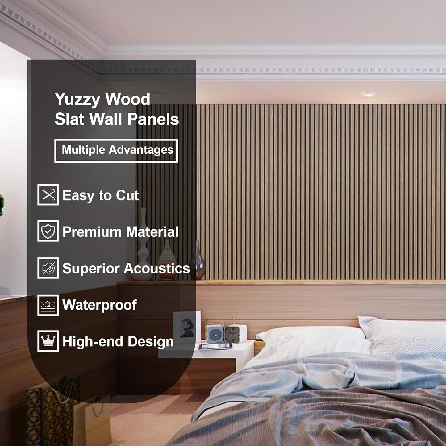 Yuzzy Wood Panels for Wall - 9 Feet Dark Walnut Wood Slat Acoustic Panels 2 PCS - Modern Sound Absorbing Wall Panels for Interior Wall Decor for Home, Office, Studio