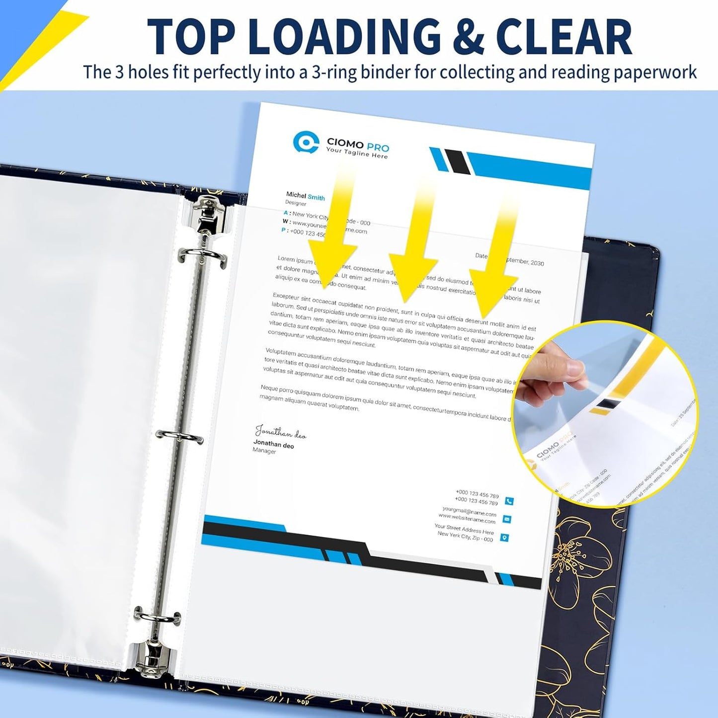 SUNEE Sheet Protectors 50 Packs for 3 Ring Binder, PVC-Free Clear Page Protectors 8.5x11 Inches Plastic Sleeves for Paper, Documents, Photos, Top Loading Binder Sleeves Letter Size